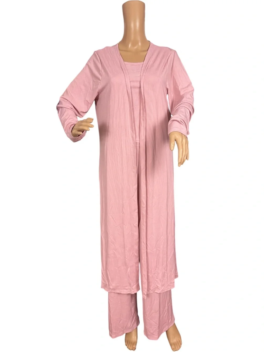 Ribbed 3-Piece Lounge & Cardigan Set - Size Large,Travlel, PJ viral trending